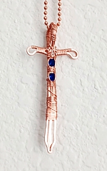 excaliber 7 sword pendant with dark blue cubic zirconia rhinestones